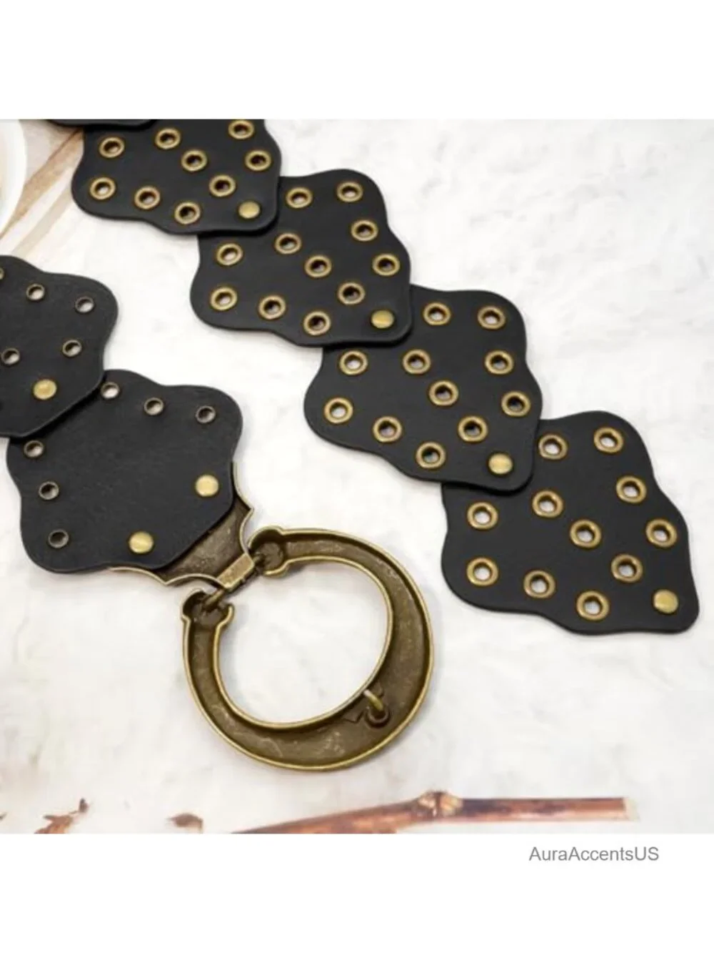 Vintage Hollow Boho Wide Disc PU Leather Belt with Metal Buckle